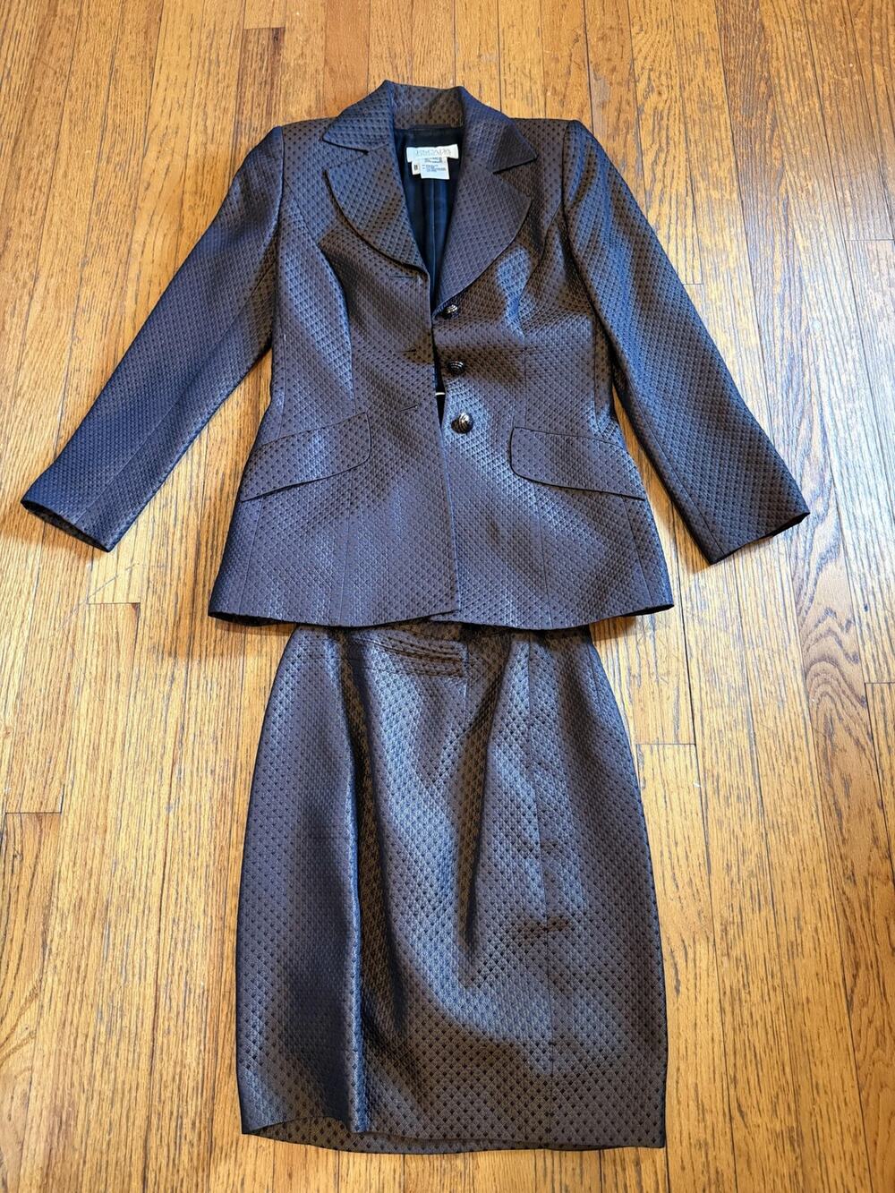 VINTAGE Escada Margaretha Ley Skirt Suit Womens 34 Silk Wool Brown Jacquard 90s